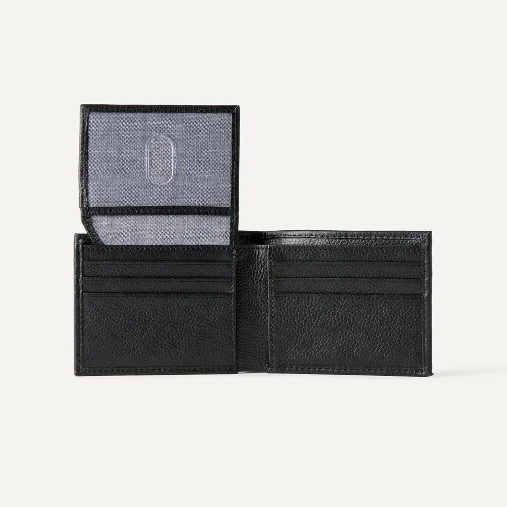 Men's Full Grain Leather Black Classic Bifold Wallet Card Style Slip Pocket